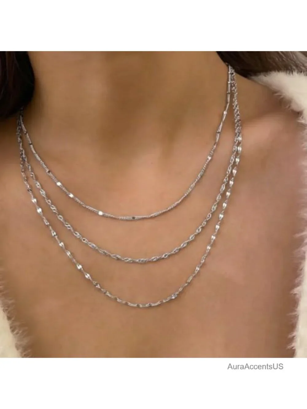 3-Layer Titanium Steel Layered Necklace Set for Women 14K Gold Plated